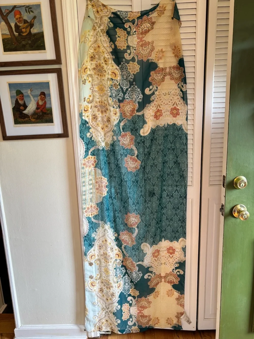 CHICOS lightweight PRINT SCARF coin details TEAL IVORY floral